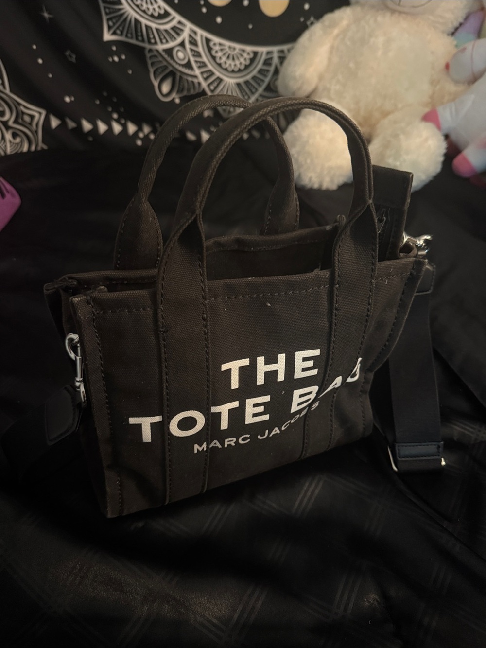 Marc Jacobs Black Canvas Crossbody Tote with White Logo